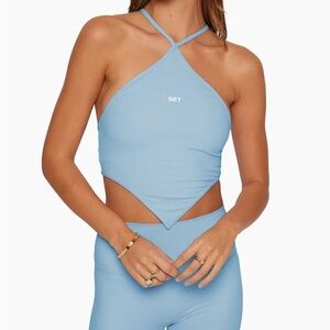 SET ACTIVE | SPORTBODY® HALTER CROSS BRA, LEGGINGS + BIKE SHORTS - DREAM | S